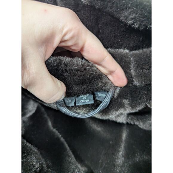 Collection Nuage Brown Faux Fur Leather Coat Button Mob Wife Hooded Oversized - Picture 6 of 13